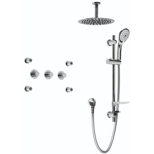Additional image for Shower Pack With Arm, Round Head, 4 x Jets & Slide Rail (Chrome).