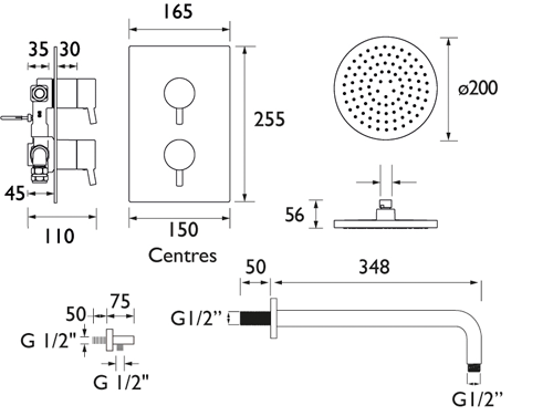 Additional image for Shower Pack With Arm, Round Head & Handset (Chrome).