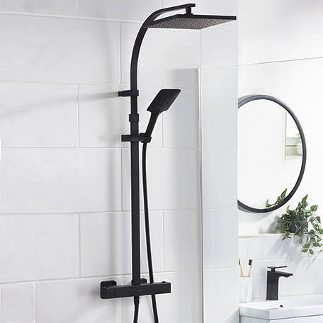 Additional image for Bar Thermostatic Shower Valve & Rigid Riser Kit (Black).