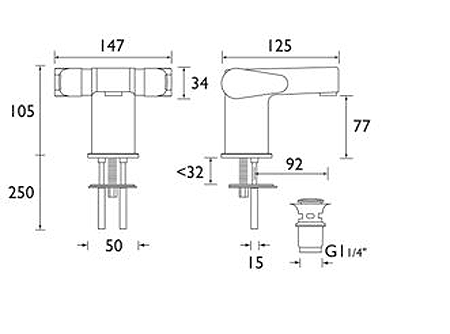 Additional image for Two Handle Basin Mixer Tap With Clicker Waste (Chrome).