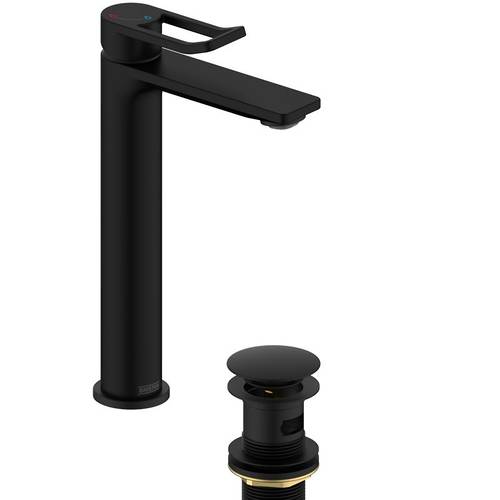 Additional image for Eco Start Tall Basin Mixer Tap With Clicker Waste (Black).