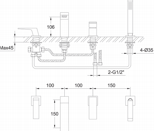 Additional image for 3 Hole Basin & 4 Hole Bath Shower Mixer Tap Pack (Chrome).