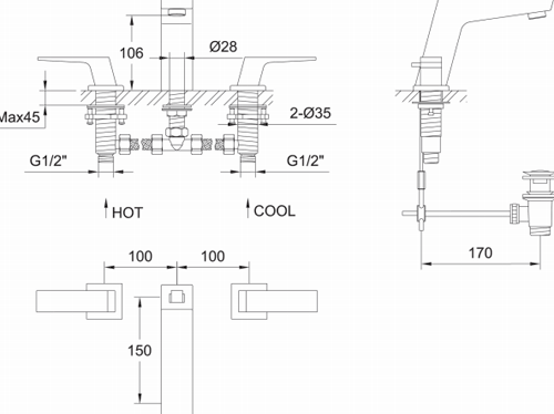 Additional image for 3 Hole Basin & 4 Hole Bath Shower Mixer Tap Pack (Chrome).