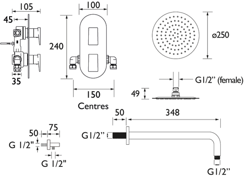 Additional image for Shower Pack With Arm, Round Head & Handset (Chrome).