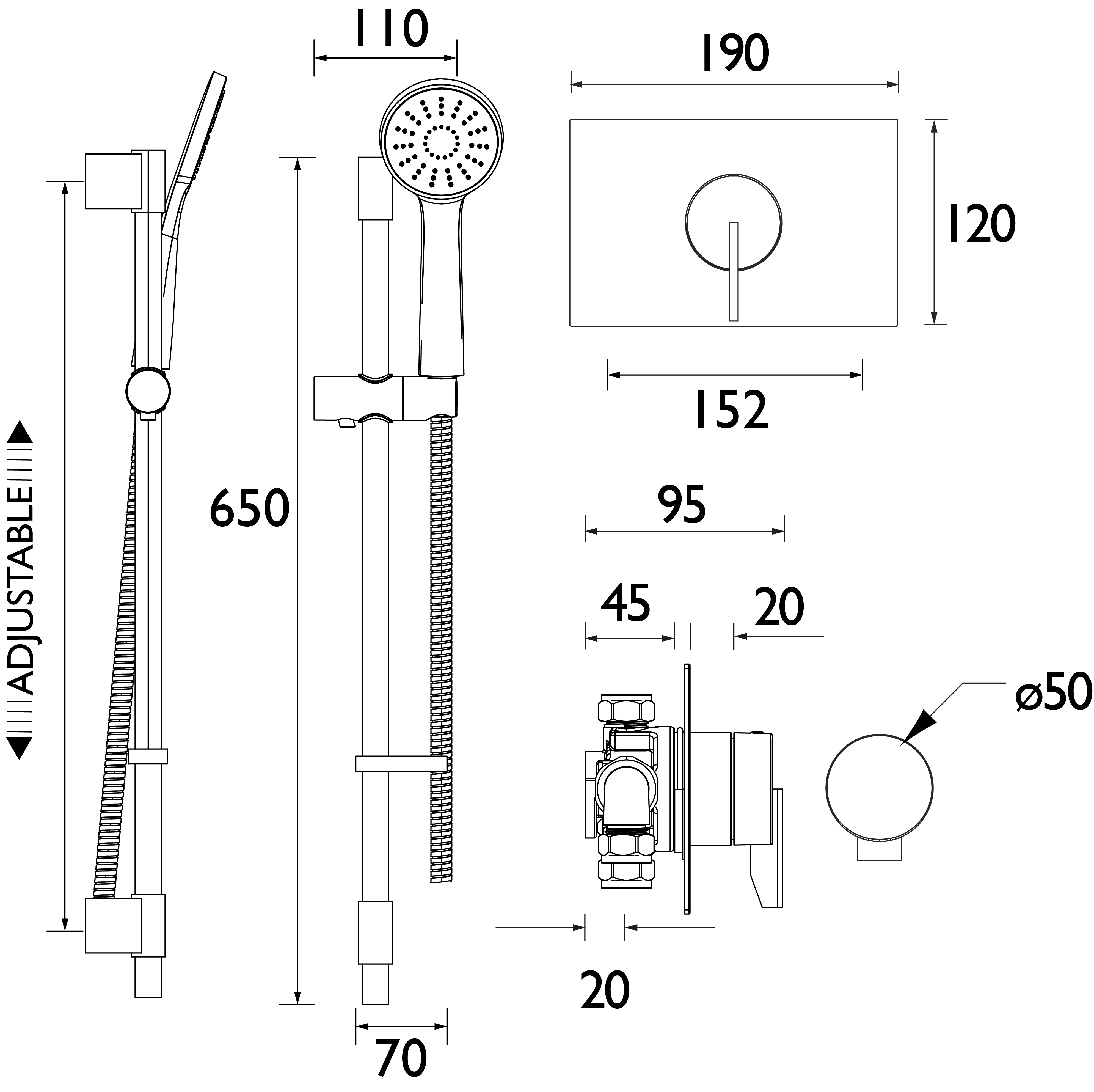 Additional image for Concealed Mini Shower Valve With Slide Rail Kit (Chrome).