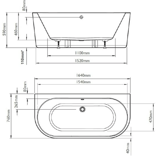 Additional image for Ancora Back To Wall Bath 1640mm (Gloss White).