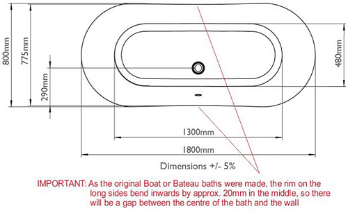 Additional image for Acrylic Boat Bath 1800mm (Gloss White).