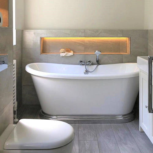 Additional image for Acrylic Boat Bath With Aluminium Plinth 1700mm (Gloss White).