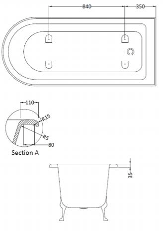 Additional image for Tye Shower Bath 1700mm With Feet Set 1 (White).