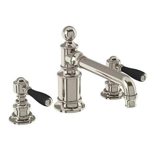 Additional image for 3 Hole Basin Mixer Tap With Lever Handles (Nickel & Black).