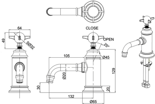 Additional image for Basin Mixer Tap With Crosshead Handle (Nickel).