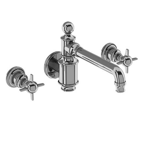 Additional image for Wall Basin Mixer Tap With X-Head Handles (Chrome).