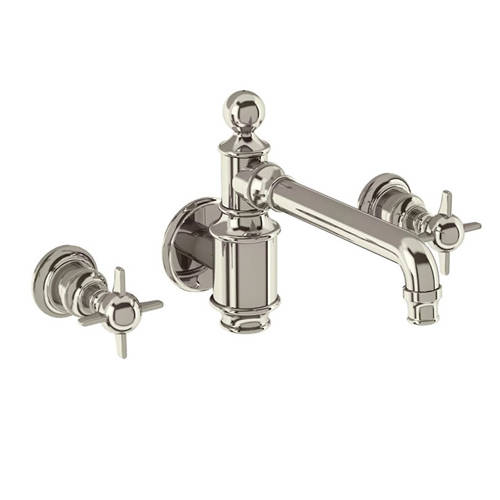 Additional image for Wall Basin Mixer Tap With X-Head Handles (Nickel).