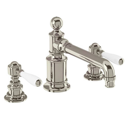 Additional image for 3 Hole Basin Mixer Tap With Lever Handles (Nickel & White).