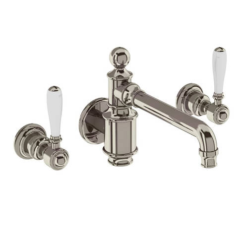 Additional image for Wall Basin Mixer Tap With Lever Handles (Nickel & White).