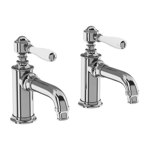 Additional image for Pillar Basin Taps With Lever Handles (Chrome & White).