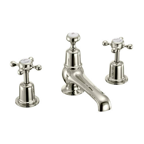 Additional image for 3 Hole Basin Tap With Pop Up Waste (Nickel & White).