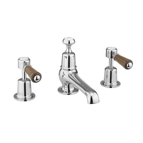 Additional image for 3 Hole Basin Tap With Pop Up Waste (Chrome & Walnut).