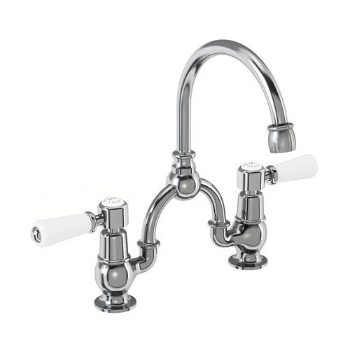 Additional image for 2 Hole Arch Basin Mixer Tap (Chrome & White, 200mm).
