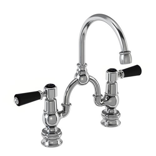 Additional image for 2 Hole Arch Basin Mixer Tap (Chrome & Black, 200mm).