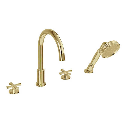 Additional image for 4 Hole Bath Shower Mixer Set With Handset & Hose (Gold).