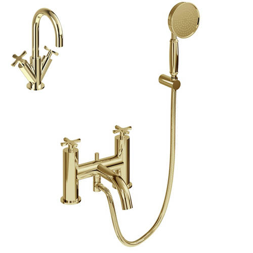 Additional image for Basin and Bath Shower Mixer Tap With Kit (Gold).