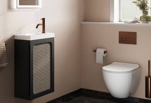 Additional image for Wall Hung Vanity Unit & Basin (400mm, Rattan & Black).
