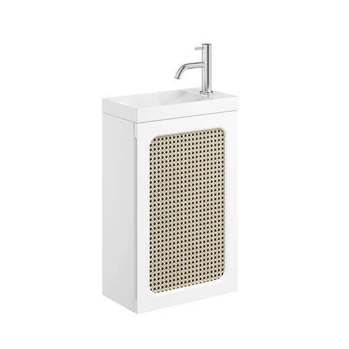 Additional image for Wall Hung Vanity Unit & Basin (400mm, Rattan & White).