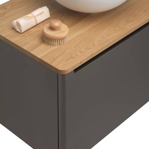 Additional image for Vanity Unit With Oak Top (800mm, Onyx Black).