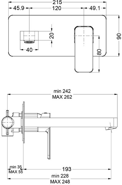 Additional image for Wall Mounted Basin Mixer Tap With Lever Handle.