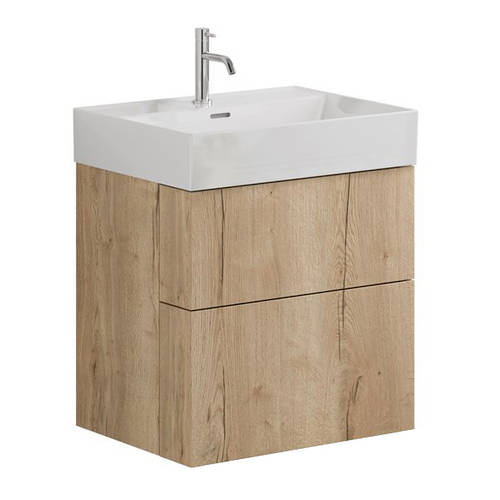 Additional image for Wall Hung Vanity Unit With Basin (600mm, Oak, 1TH).