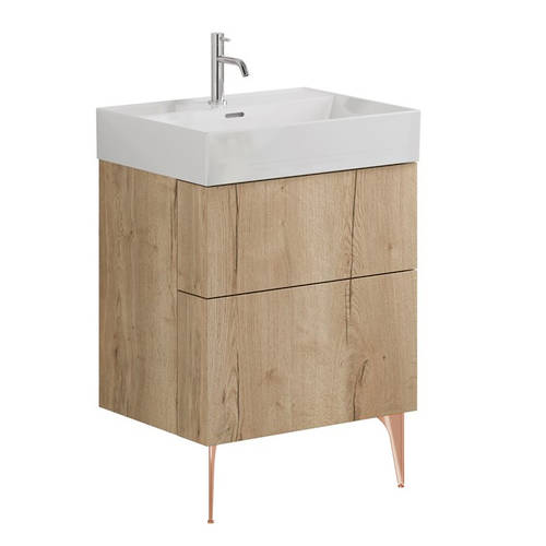 Additional image for Wall Vanity Unit With Bronze Legs (600mm, Oak, 1TH).