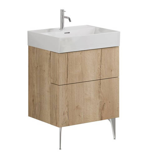 Additional image for Wall Vanity Unit With Steel Legs (600mm, Oak, 1TH).