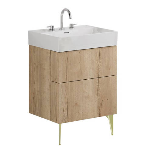 Additional image for Wall Vanity Unit With Brass Legs (600mm, Oak, 3TH).