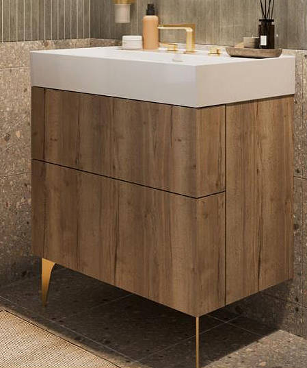 Additional image for Wall Vanity Unit With Brass Legs (600mm, Oak, 3TH).