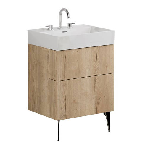 Additional image for Wall Vanity Unit With Black Legs (600mm, Oak, 3TH).