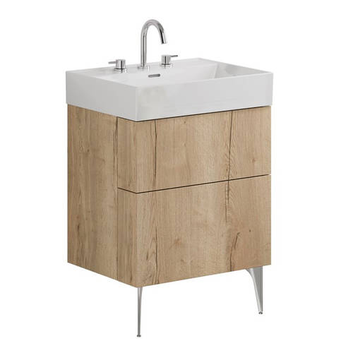 Additional image for Wall Vanity Unit With Steel Legs (600mm, Oak, 3TH).