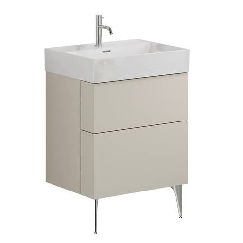 Additional image for Wall Vanity Unit With Chrome Legs (600mm, Stone, 1TH).