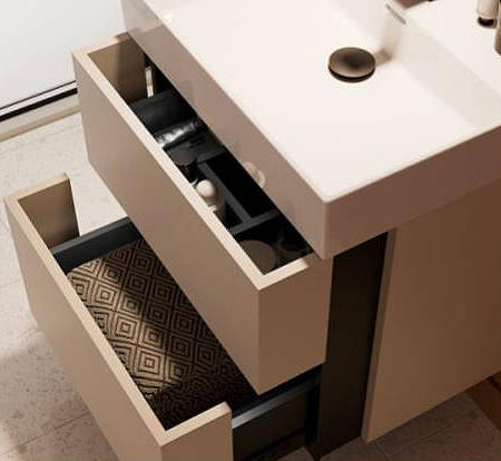 Additional image for Wall Vanity Unit With Chrome Legs (600mm, Stone, 1TH).