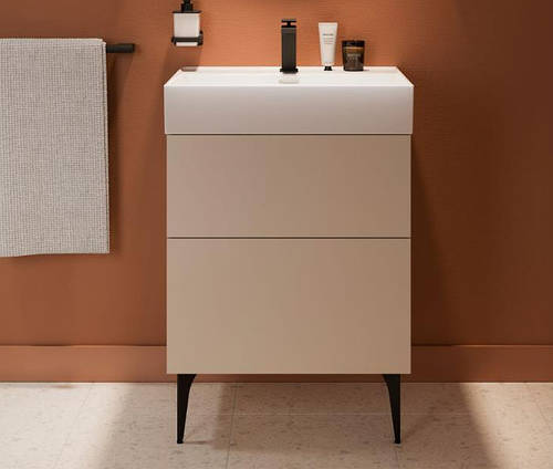 Additional image for Wall Vanity Unit With Black Legs (600mm, Stone, 1TH).