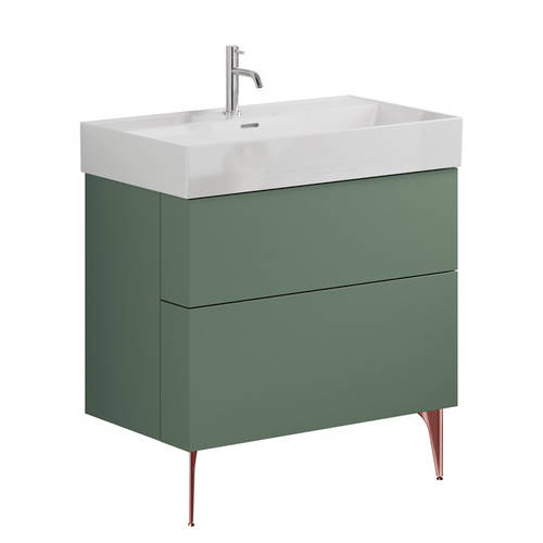 Additional image for Wall Vanity Unit With Bronze Legs (800mm, Green, 1TH).