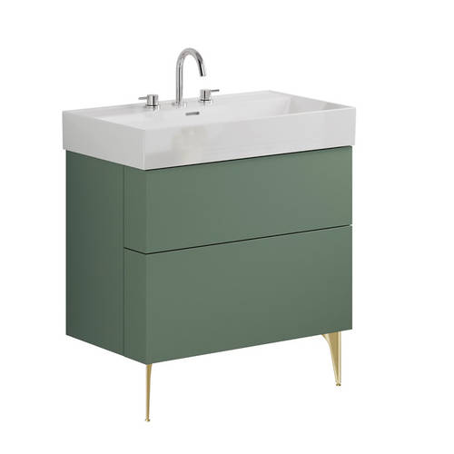 Additional image for Wall Vanity Unit With Brass Legs (800mm, Green, 3TH).