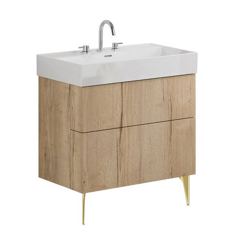 Additional image for Wall Vanity Unit With Brass Legs (800mm, Oak, 3TH).