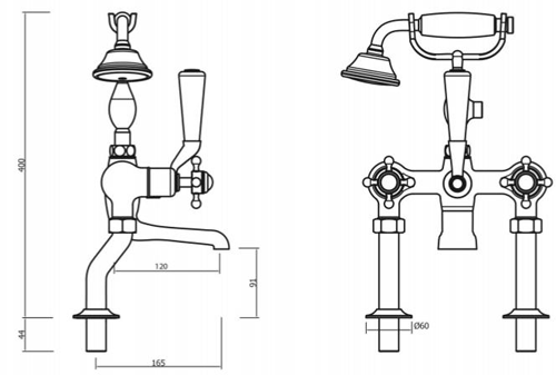 Additional image for Bath Shower Mixer Tap With Legs (C Head, Unlac Brass).