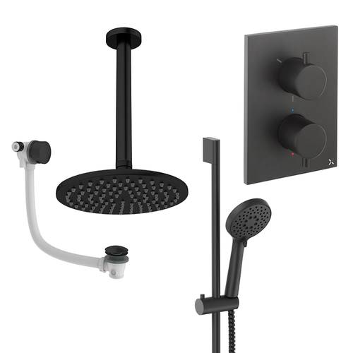 Additional image for Crossbox Shower Set 10 200mm Head & Ceiling Arm (Matt Black).