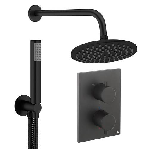 Additional image for Crossbox Shower Set 3 200mm Head & Handset (Matt Black).