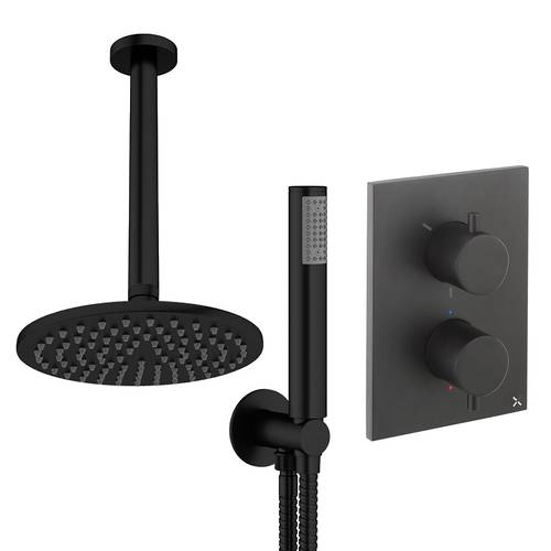 Additional image for Crossbox Shower Set 3 200mm Head & Handset (Matt Black).