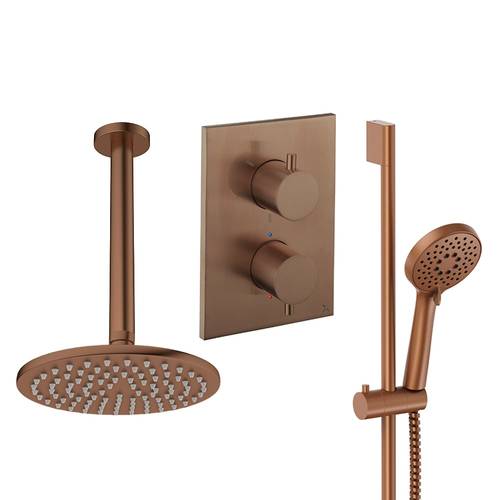 Additional image for Crossbox Shower Set 4 200mm Head & Slide Rail Kit (Brushed Bronze).