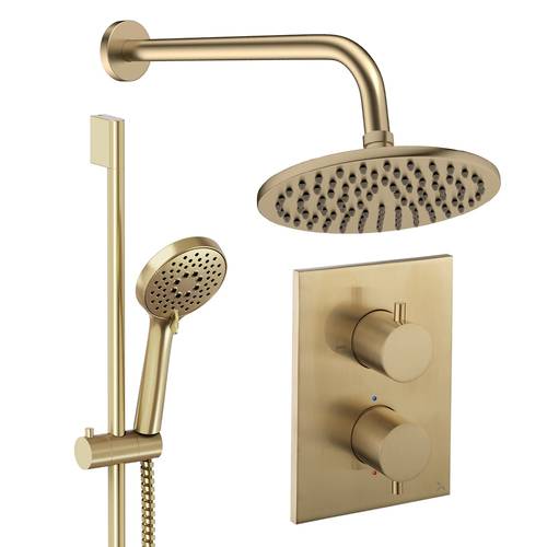 Additional image for Crossbox Shower Set 4 200mm Head & Slide Rail Kit (Brushed Brass).