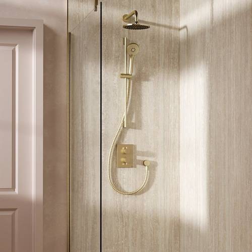 Additional image for Crossbox Shower Set 4 200mm Head & Slide Rail Kit (Brushed Brass).